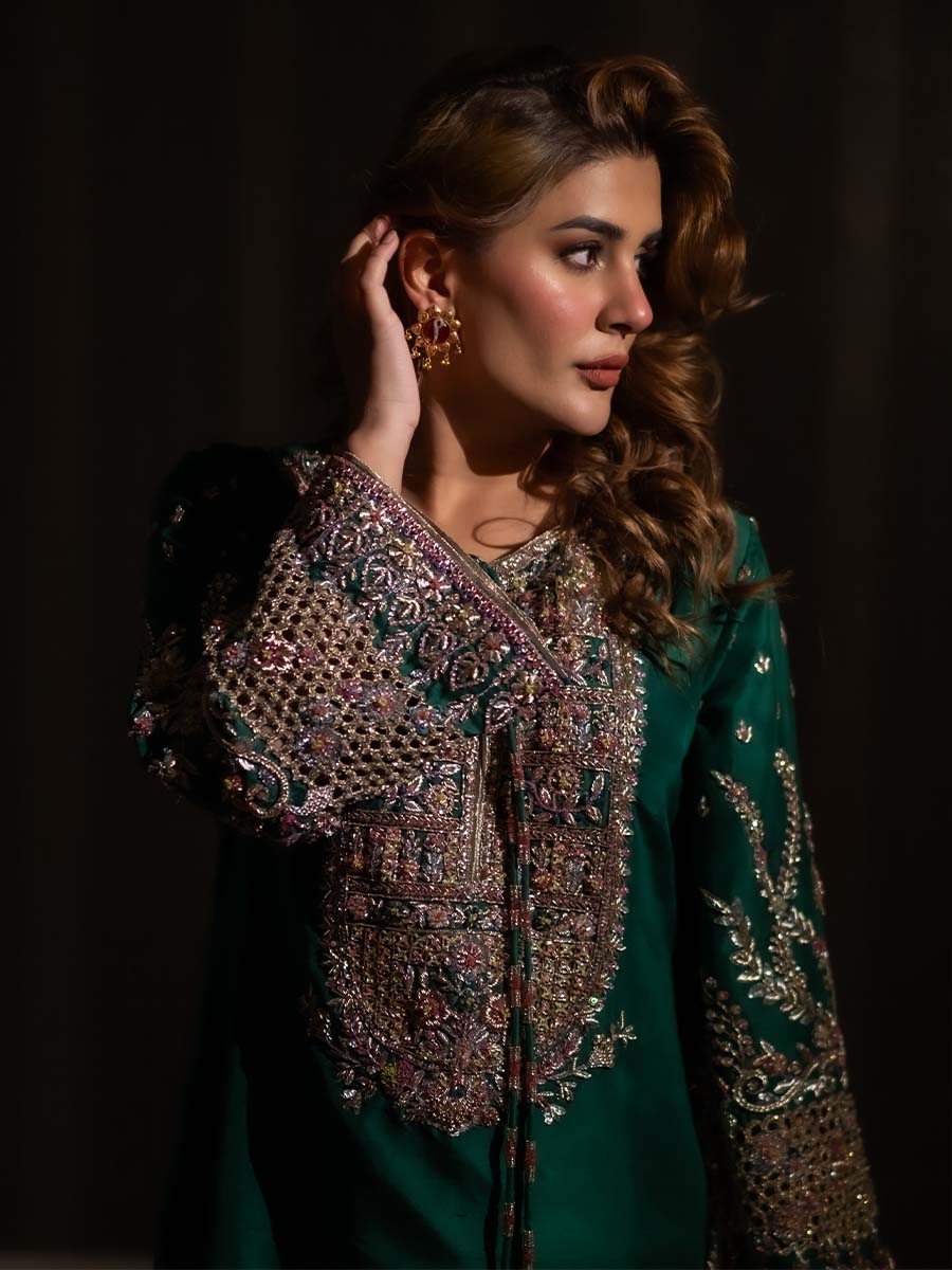 Hijab Hand Made Wedding Festive Luxury Raw Silk Unstitched KUBRA - 3 Pieces Lawn - Zainabjees