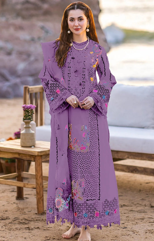 Qalamkar Luxury Chiken Kari Lawn Unstitched 3 Pieces Lavender FP-09 SELIN