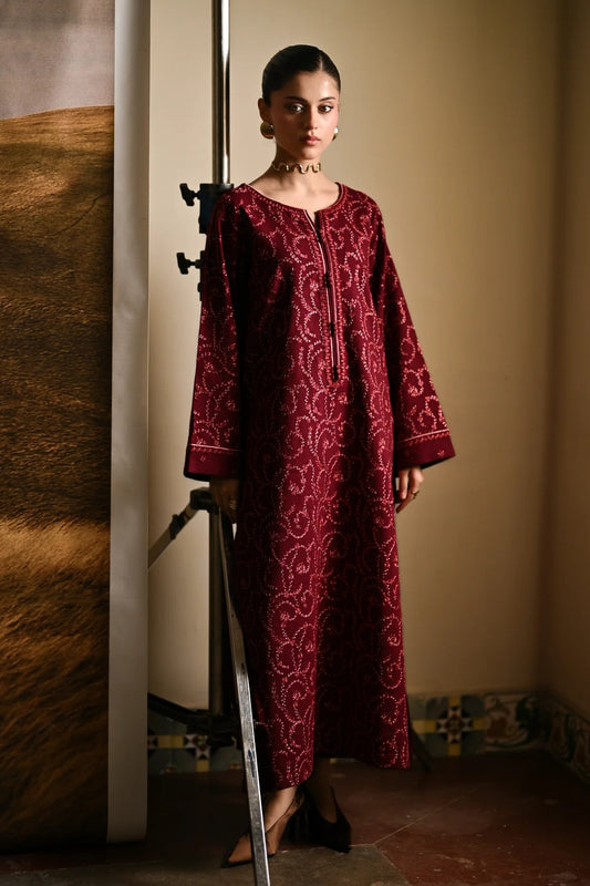 Zaib - Luxury Lawn Embroidered 3 Piece Unstitched - Maroon