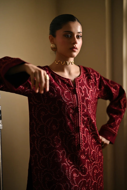 Zaib - Luxury Lawn Embroidered 3 Piece Unstitched - Maroon