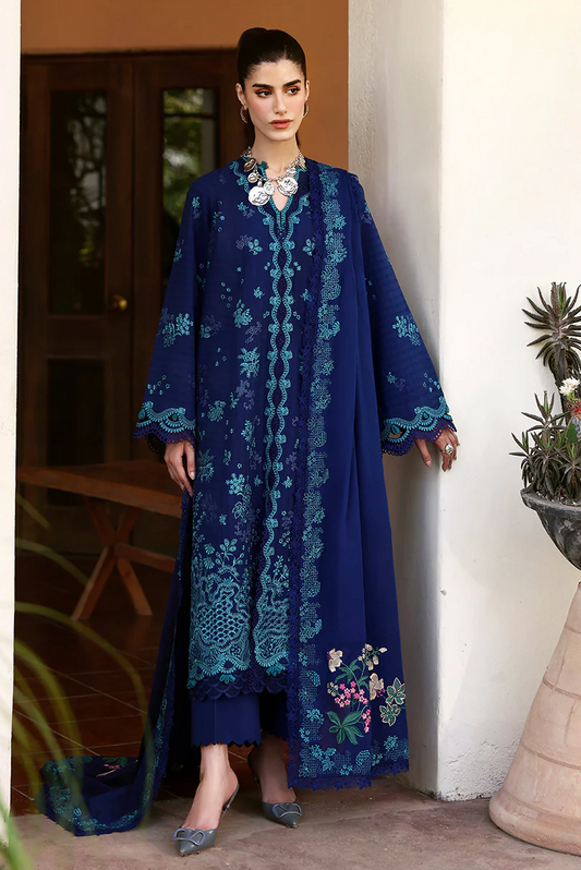 Republic Womenswear Luxury Lawn Embroidered Unstitched Suit NAVY BLUE