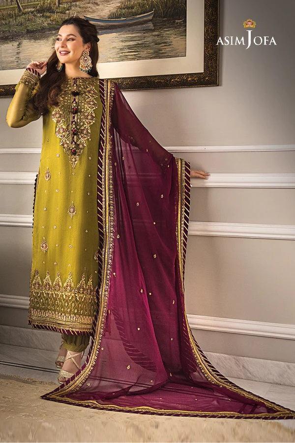 Asim Jofa Zari Sitara Embroidered Chiffon Unstitched 3 Piece Dress - AJZS 06 - 3 pieces chiffon - Zainabjees