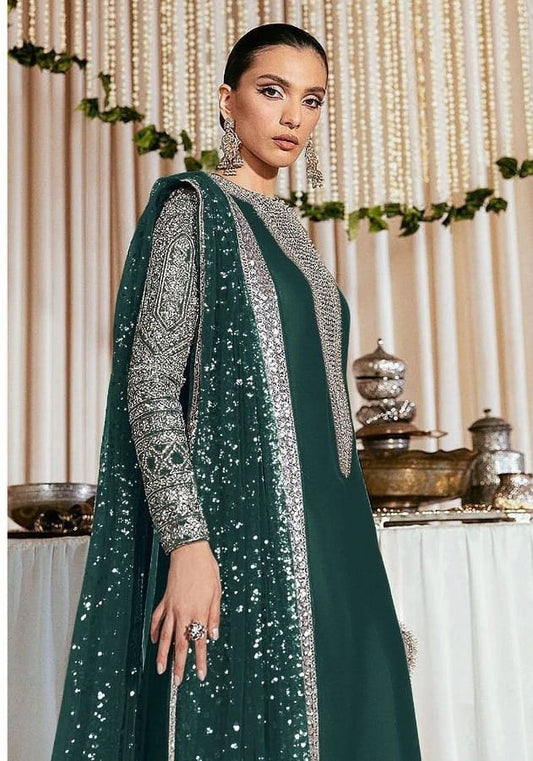 Hussain Rehar Luxury Raw Silk Unstitched Collection LUCENT EC 135 Formal BOTTLE GREEN