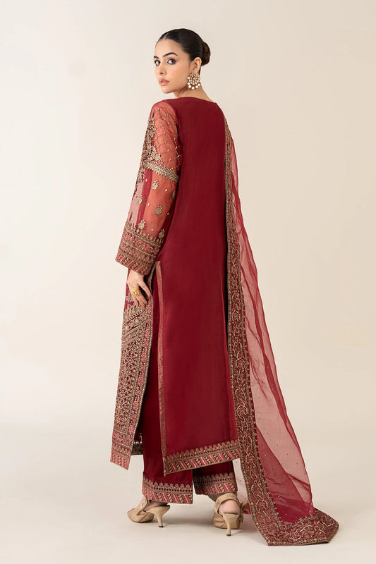 Maria.B Raw Silk Embroidered Hand Embellishment Collection SF-PF26-08 Maroon