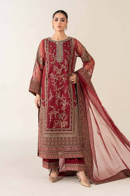 Maria.B Raw Silk Embroidered Hand Embellishment Collection SF-PF26-08 Maroon