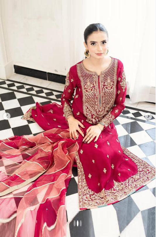 Waqar Asghar - Gul Posh - Luxury Tassle Silk Embroidered Unstitched 3 Piece