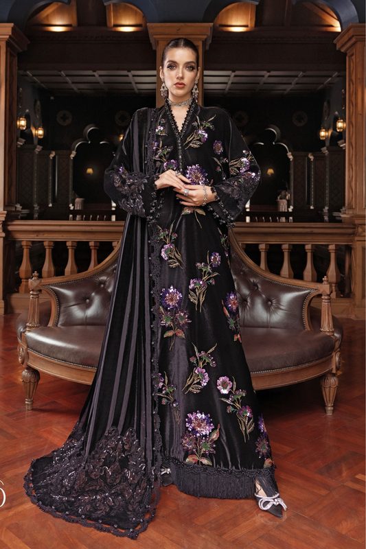 Luxe by Maria.B Unstitched Embroidered Velvet 3 Piece Winter Collection With Palaichi Shawl D-6
