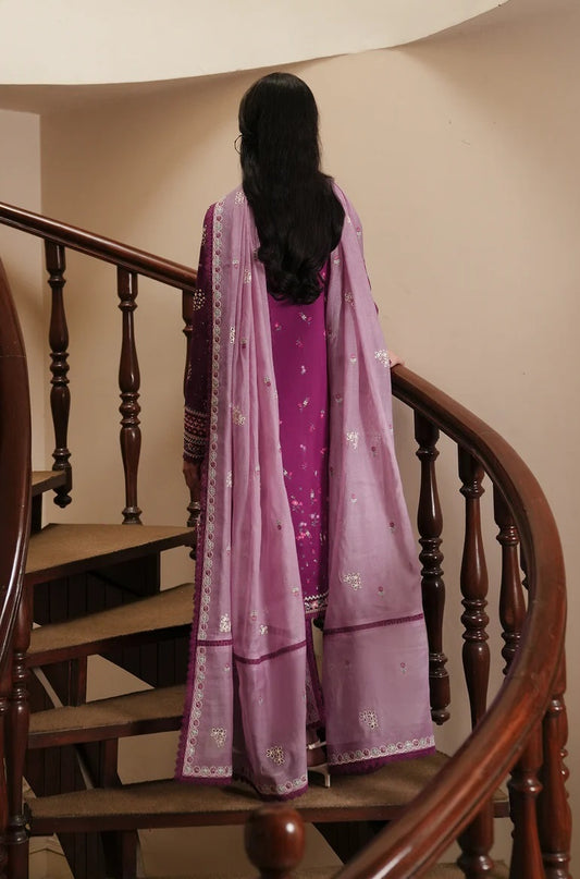 Afrozeh Luxury Lawn Embroidered 3PC Unstitched Suit-Lilac