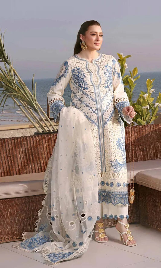 ANEELAS Luxury Chikankari Embroidered Lawn 3PC Unstitched Suit AL-101