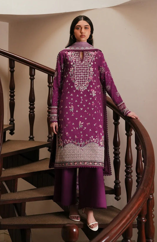 Afrozeh Luxury Lawn Embroidered 3PC Unstitched Suit-Lilac