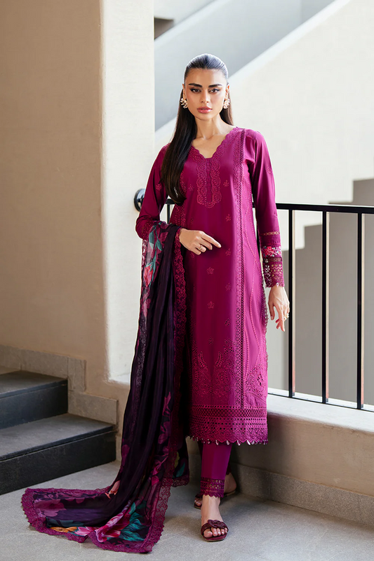 Azure Luxury Embroidered Lawn Unstitched 3 Pieces Suit WINE MIRAGE