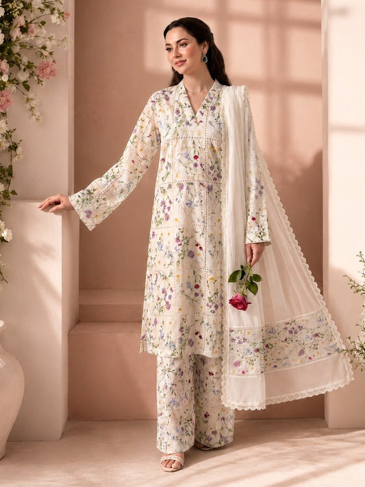Pehnawa Luxury Lawn Embroidered Unstitched 3PC Suit-PA0015