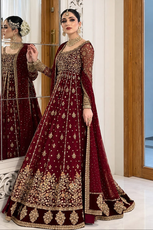 Haris Shakeel-Shifa Luxury Net Embroidered 3 Piece Unstitched Suit PA-189