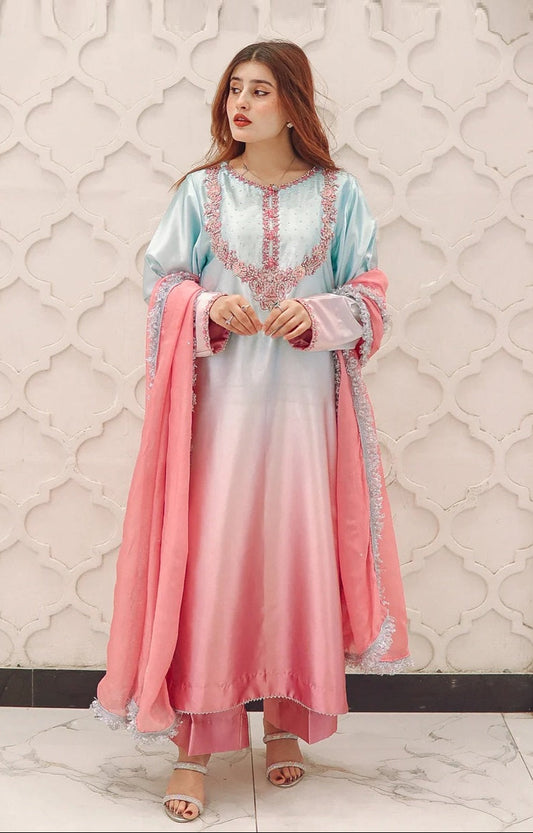Poshkari Luxury Silk Embroidered 3Pc Unstitched Suit Aab-e-Haya