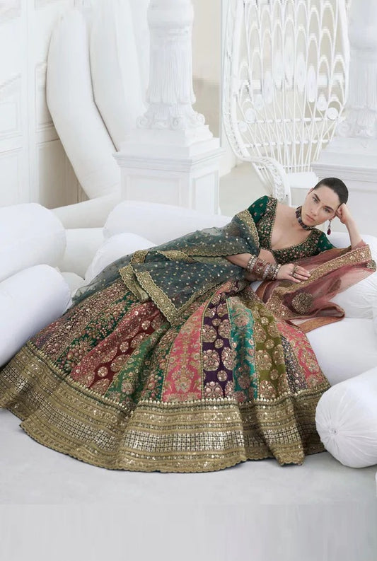 Sabyasachi Mukherjee Luxury Raw Silk Embroidered Unstitched 3PC -Multi Panels