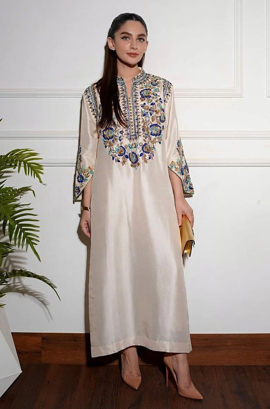 Alizay Saad Luxury 3 Piece Raw Silk Embroidered Unstitched - Ivories Festive