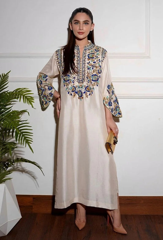 Alizay Saad Luxury 3 Piece Raw Silk Embroidered Unstitched - Ivories Festive