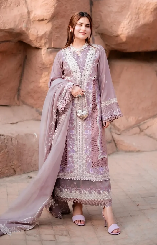 Bin Ilyas Luxury Lawn Chikankari Luxury Embroidered 3 Piece Suit - J1547