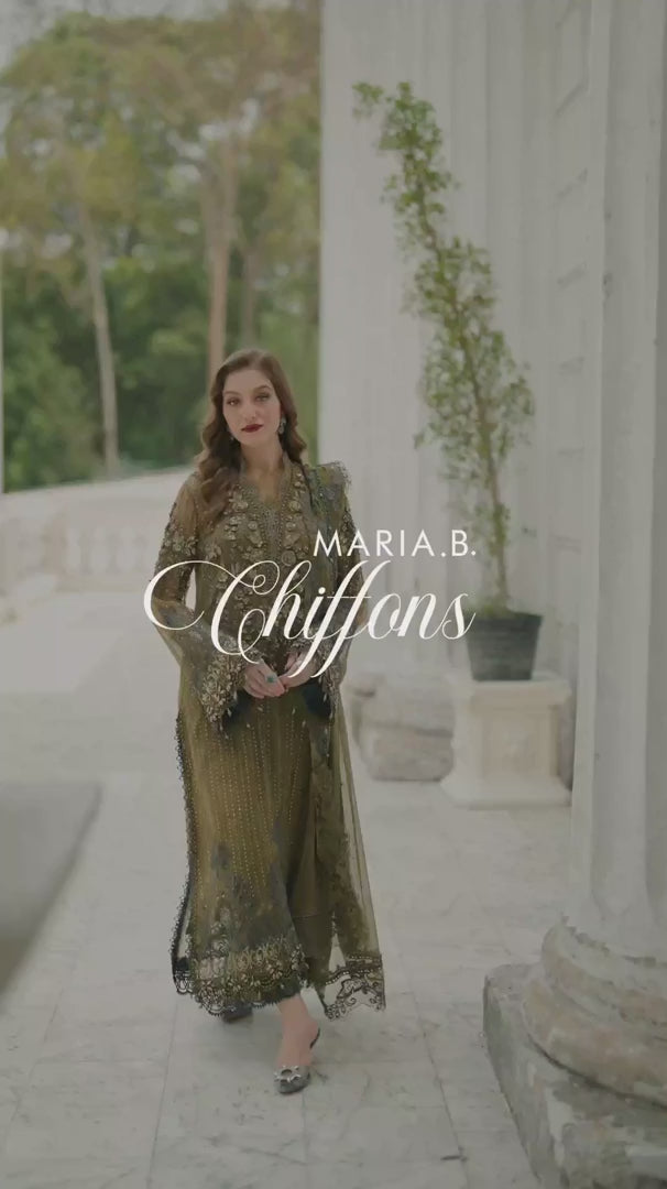 Maria.B 3 Pcs Unstitched Embroidered Pure Chiffon Suit | MPC-24-108