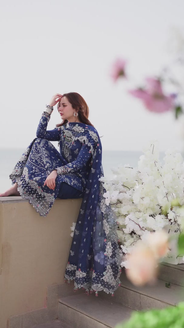 Qalamkar Sahil Kinare Luxury Lawn Embroidered Unstitched 3 Piece FK-05 AURORA