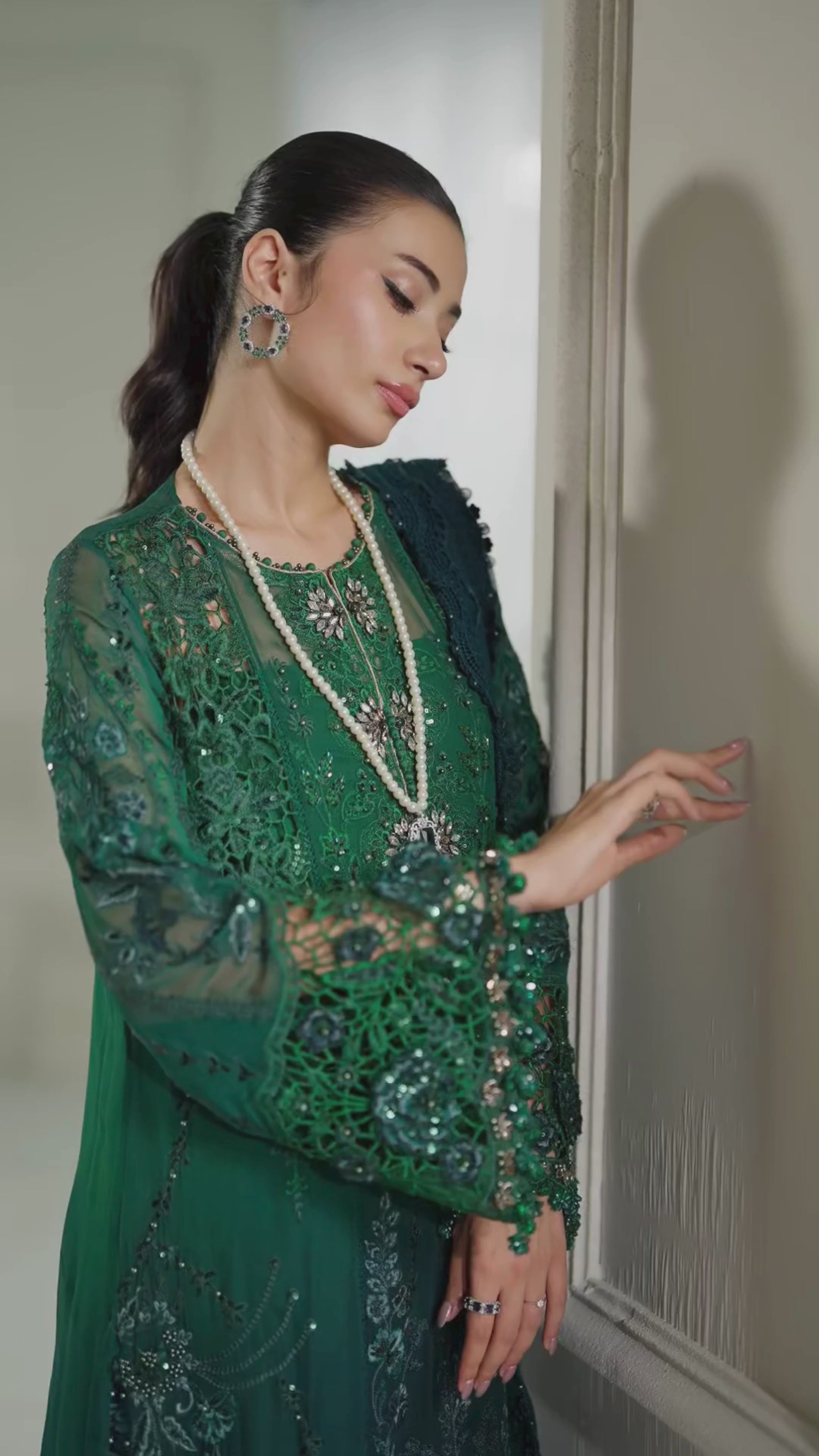 Maria.B Luxury Chiffon Embroidered Unstitched 3 Piece - MPC-25-106-Emerald Green