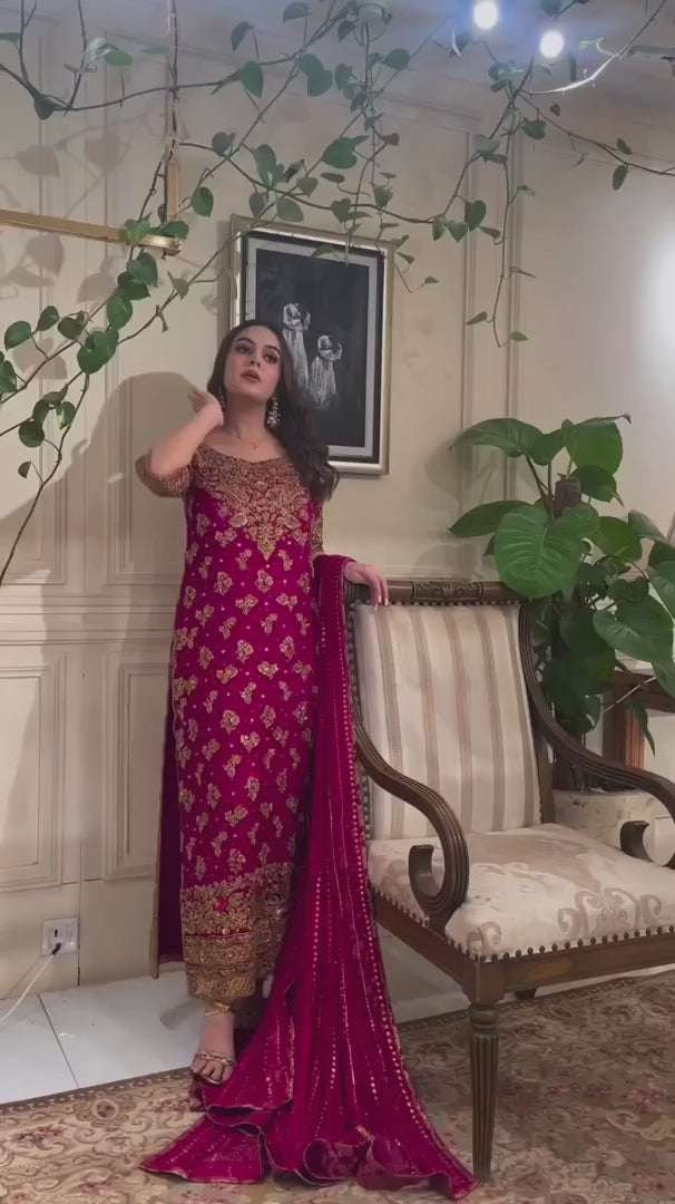 Haris Shakeel Brides Pure Chiffon Suits Unstitched Faushia