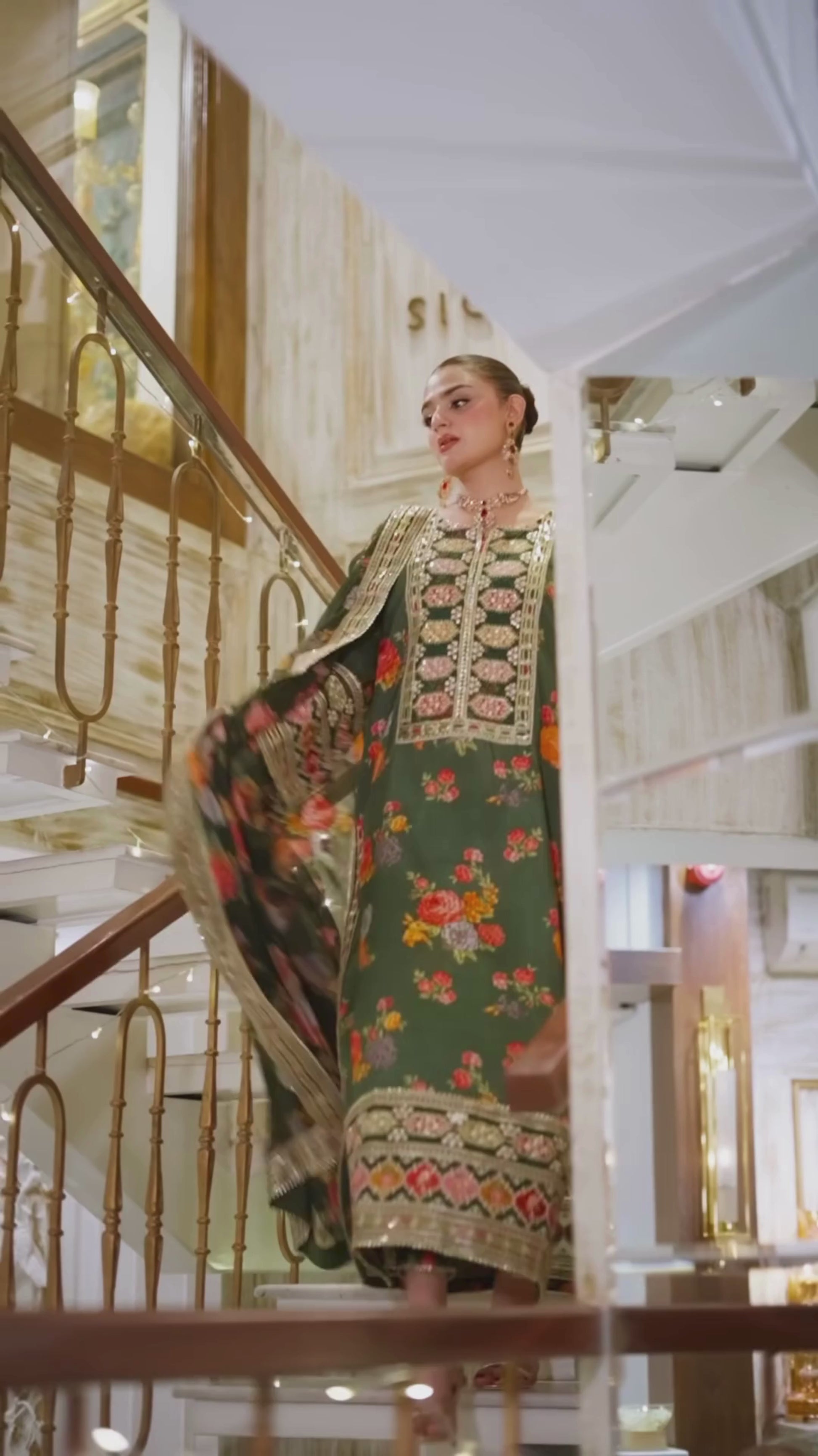 Aneelas Silk Dress Embroidered Unstitched 3 Piece Green Lux-15