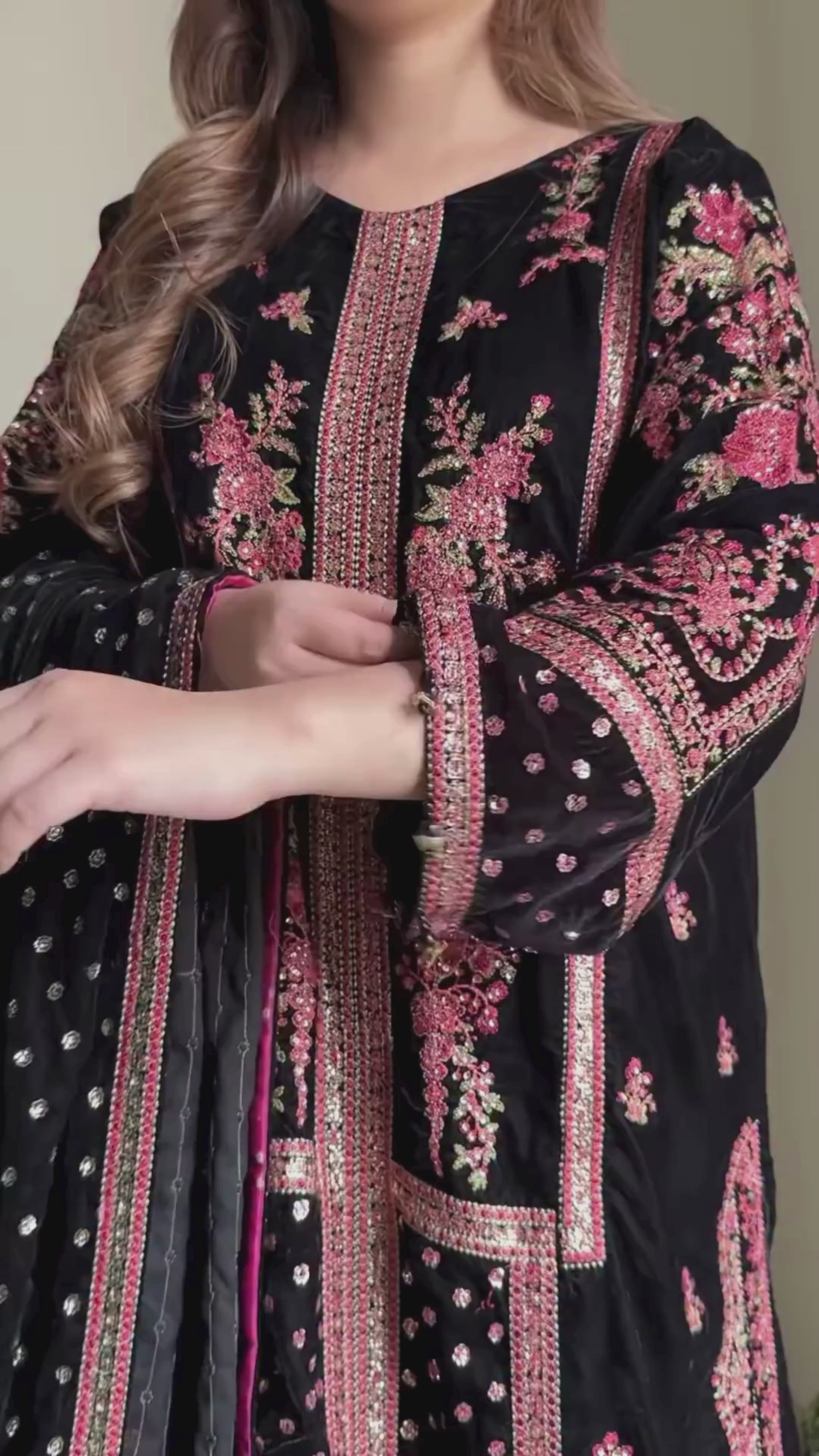 Aneelas Luxury Velvet Embroidered Suit Unstitced 3 Piece - Oceans