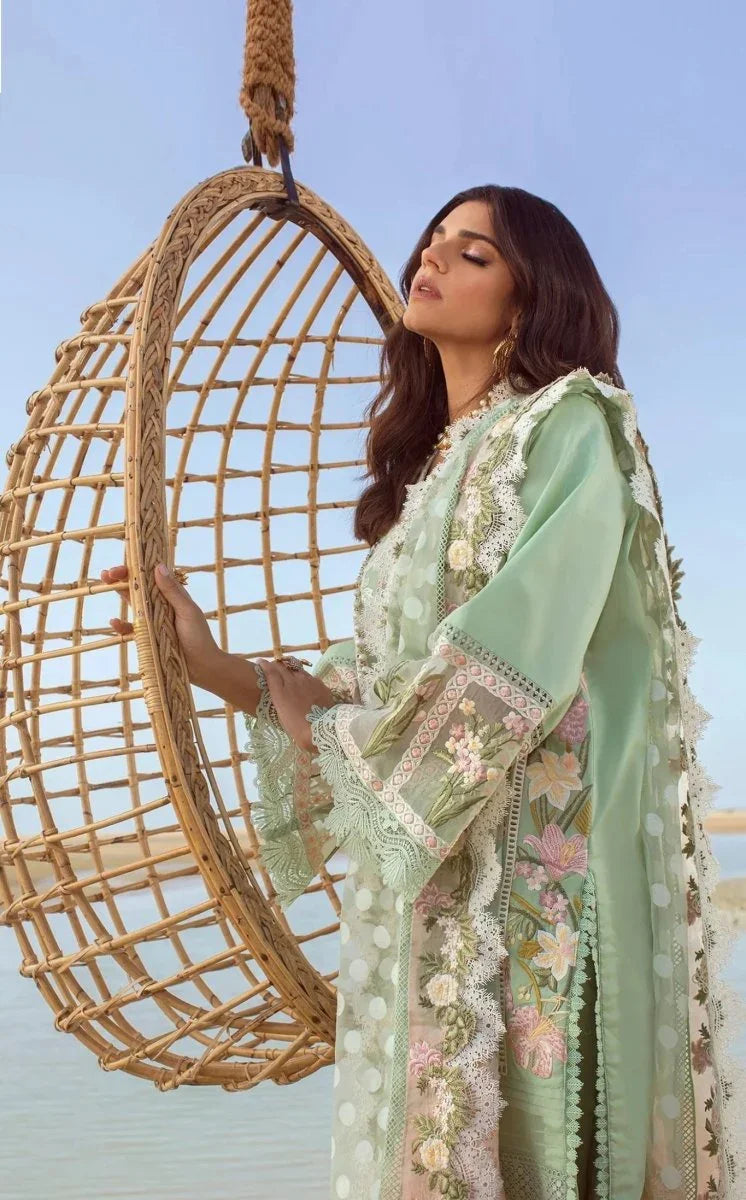 Crimson Luxury Lawn Embroidered Unstitched 3 Piece Serendipity - 5B - Seafoam - 3 Pieces Lawn - Zainabjees