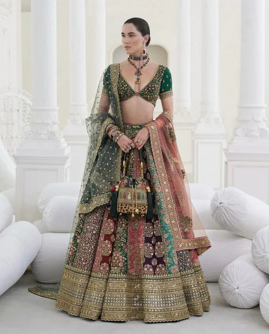 Sabyasachi Mukherjee Luxury Raw Silk Embroidered Unstitched 3PC -Multi Panels
