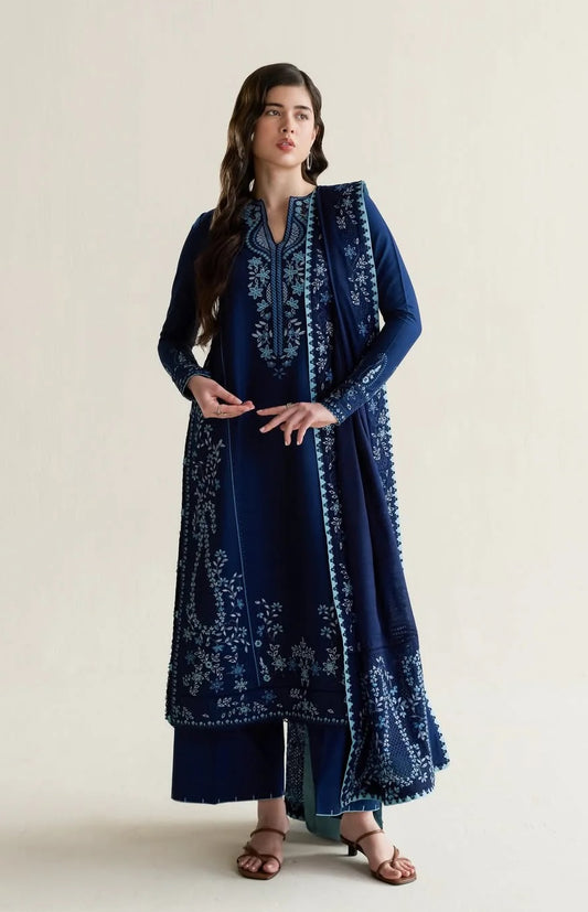 Pakeeza-Dark Blue Luxury Embroidered Lawn Unstitched 3Pc Suit