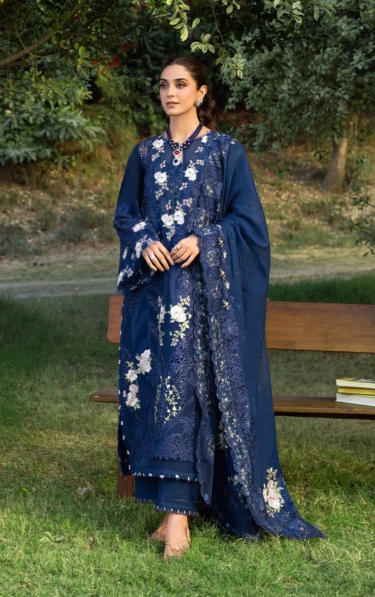 Elaf-Blue Luxury Lawn Embroidered 3PC Unstitched Suit