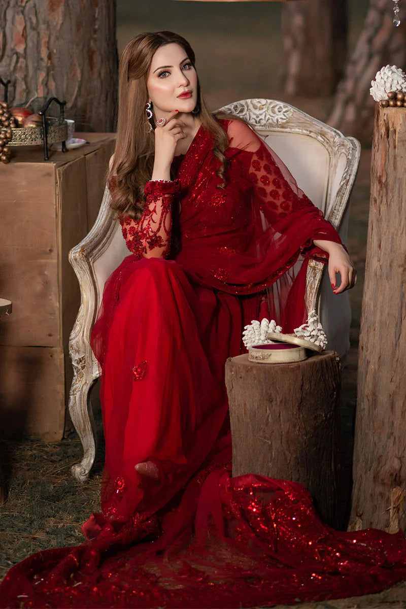 Shazia Kiyani Net Embroidered Saree Unstitched RED GLAM
