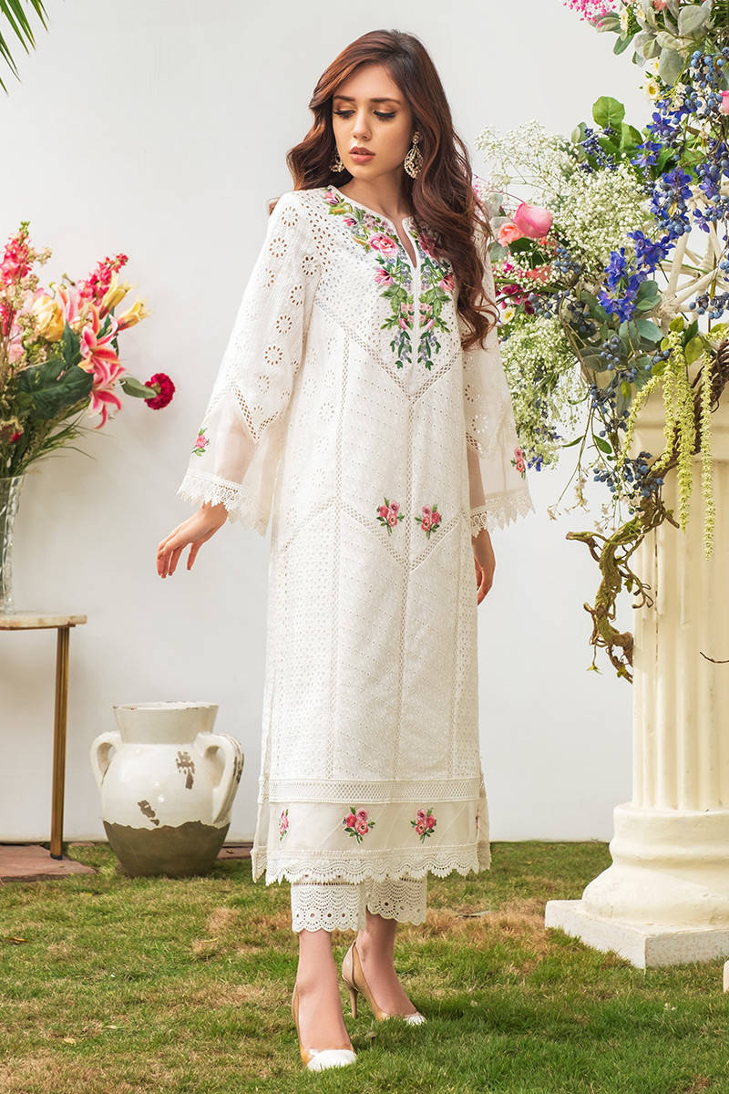 Farida Hassan Embroidered Lawn 3 Piece Unstitched Suit FH-22 WHITE