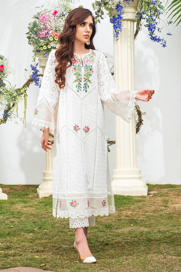 Farida Hassan Embroidered Lawn 3 Piece Unstitched Suit FH-22 WHITE