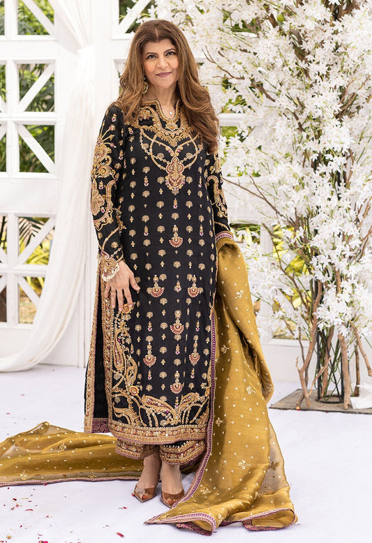 Farah Talib Aziz Luxury Raw Silk 3 Piece Unstitched - Bita Black