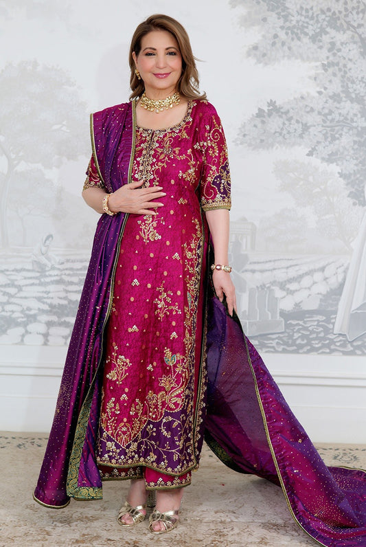 Farha Talib Aziz - Luxury Raw Silk Unstitched 3 Piece Bita Magenta Kurta