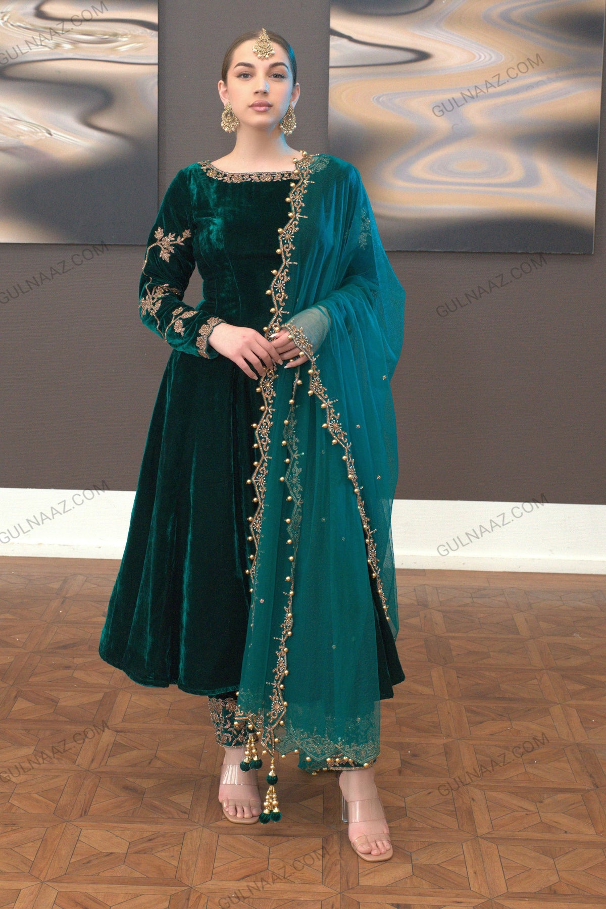 Zafira - Green Velvet Anarkali Suit Unstitched Winter Collection