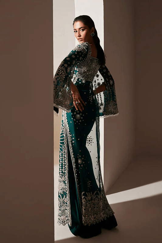 Soraya Luxe Wedding Festive Oraganza Hande Embroidered Unstitched Emerald Elegance