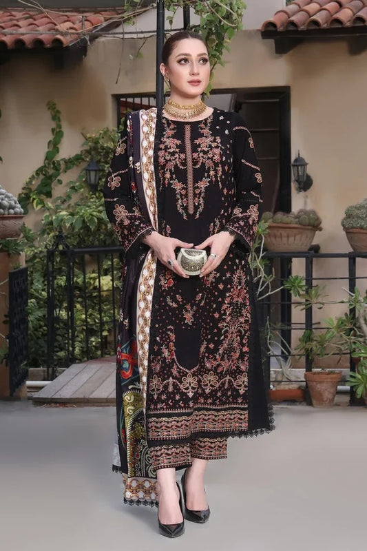 Aneelas - Luxury Lawn Embroidered 3 Piece Unstitched - Jet Black