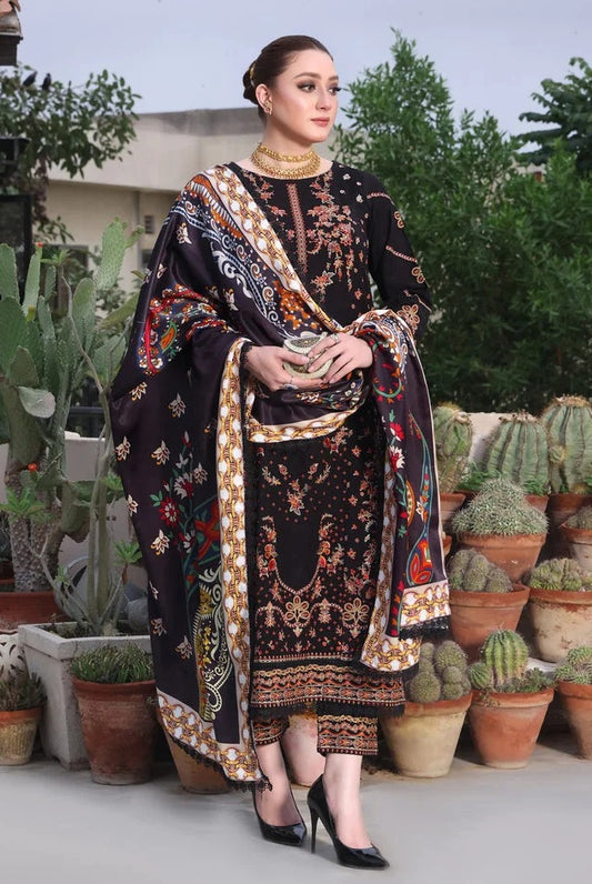 Aneelas - Luxury Lawn Embroidered 3 Piece Unstitched - Jet Black