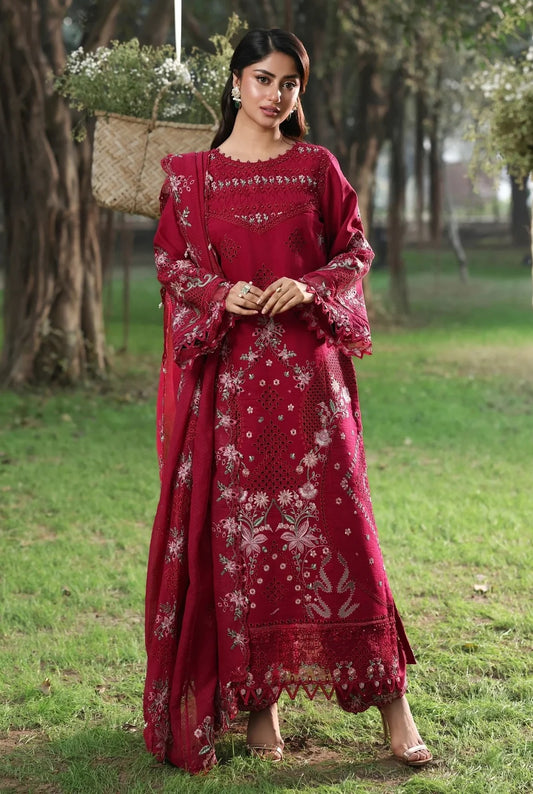 Sardinia - Luxury Lawn Embroidered 3 Piece Unstitched - FLORAL FUCHSIA