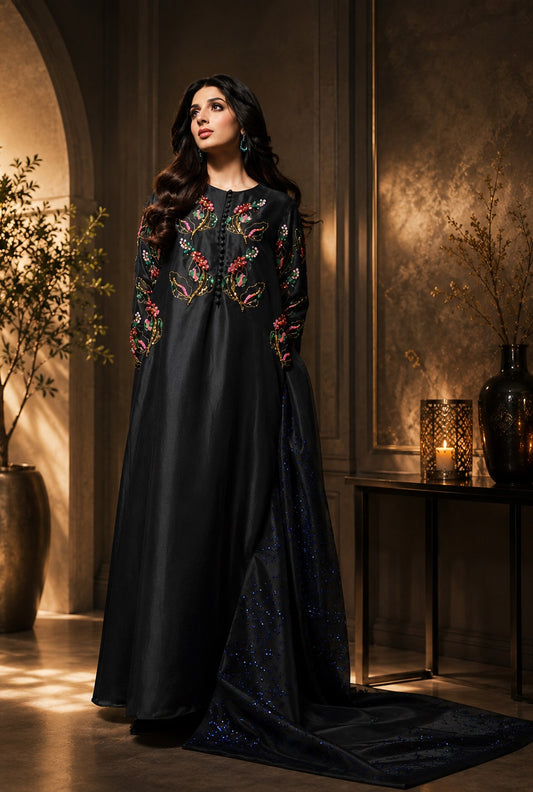 Muse Luxury Raw Silk Embroidered Unstitched 3PC Suit Maxi