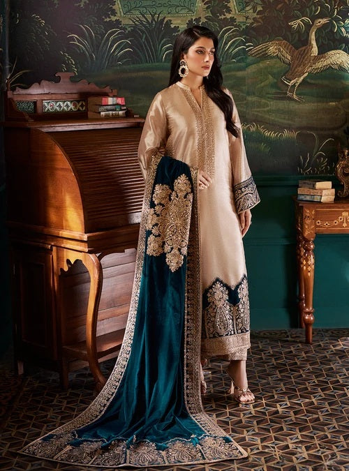 Zainab Chottani Skin Formal Brocade Tissue With 9000 MICRO VELVET SHAWL 3PC PA-198