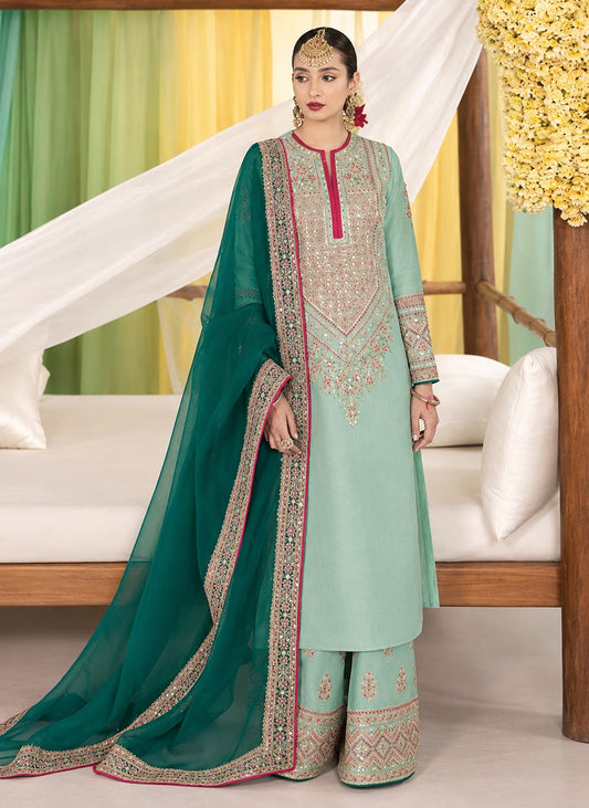 Hussain Rehar Imroz Luxury Raw Silk Embroidered 3Pc Unstitched Suit PA-265