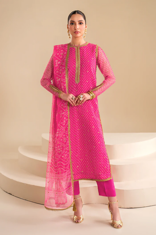 Baroque Luxury Embroidered Lawn  3Pc Unstitched Suit PINK