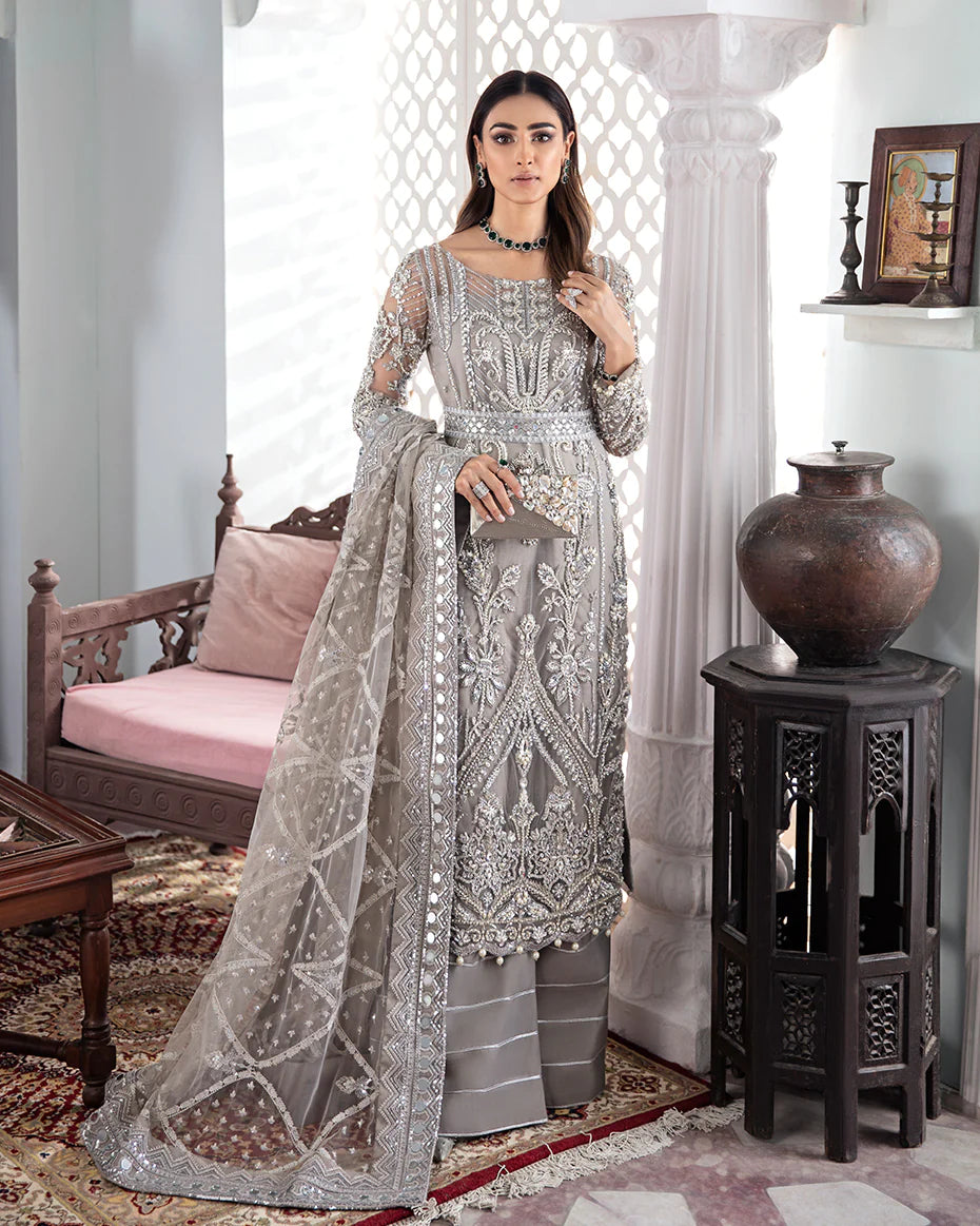 Gulnoor By GULAL Embroidered Net 3 Pc Unstitched Suit WS-18