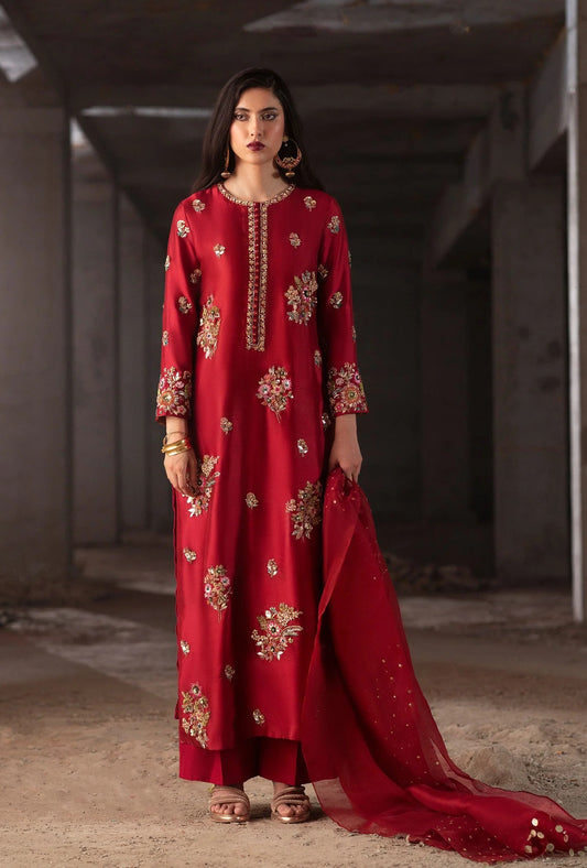 Souchaj By Mehak Junaid Luxury Raw Silk Embroidered Unstitched 3PC Suit- Rosee