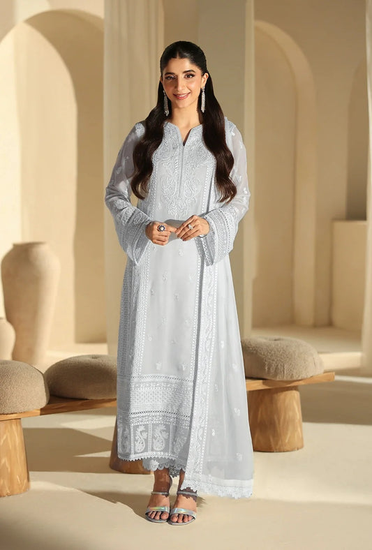 Azure Luxury Embroidered Chiffon 3Pc Unstitched Suit-Ice Serenity