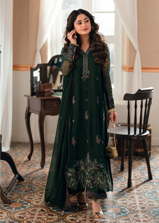 Azure Glimmer Green Luxury Chiffon Embroidered 3Pc Unstitched Suit PA-214